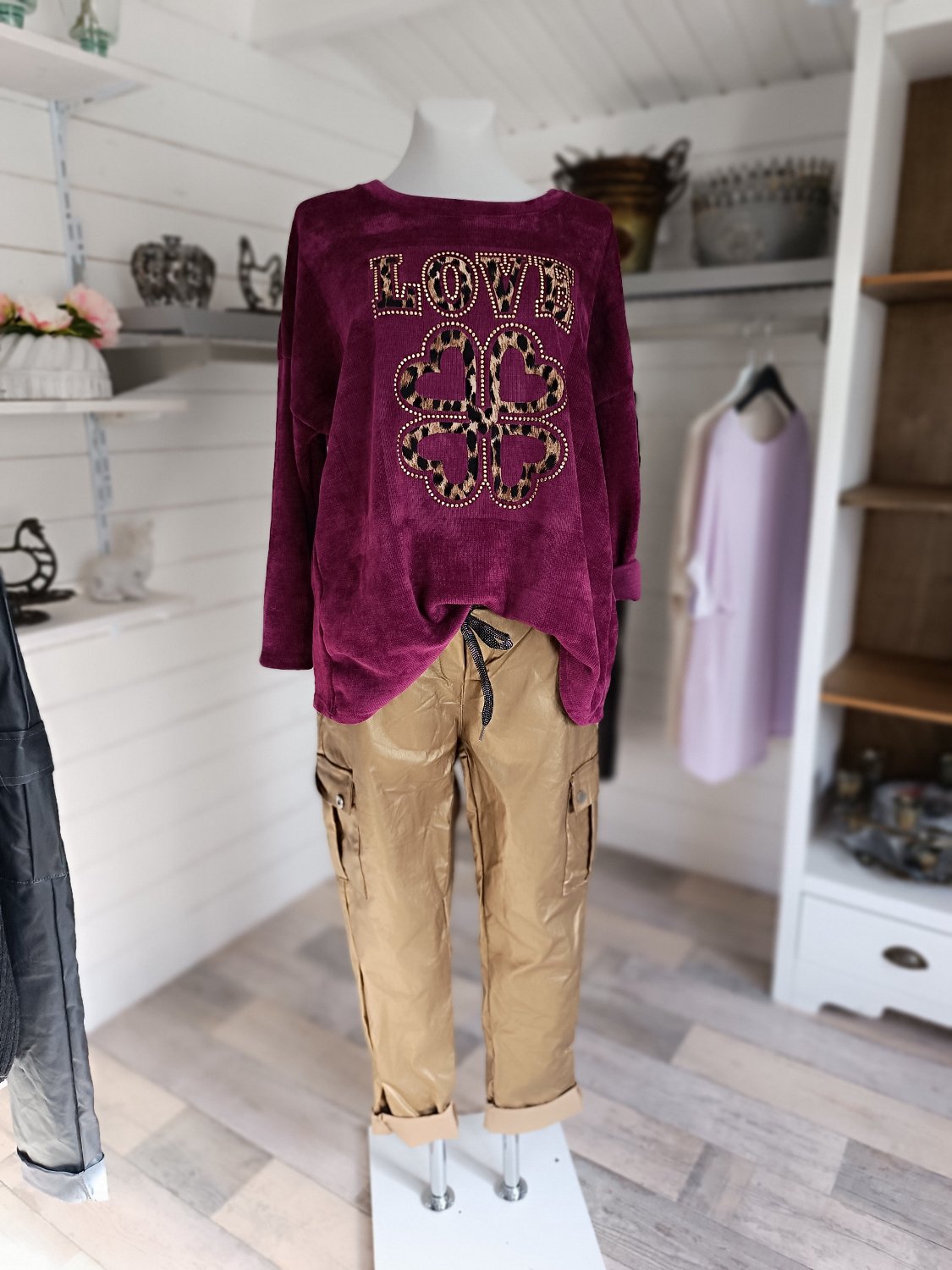 Damen Jogpant Farbe Gold, Kunstleder Cargohose, Bindeband und Gummizug