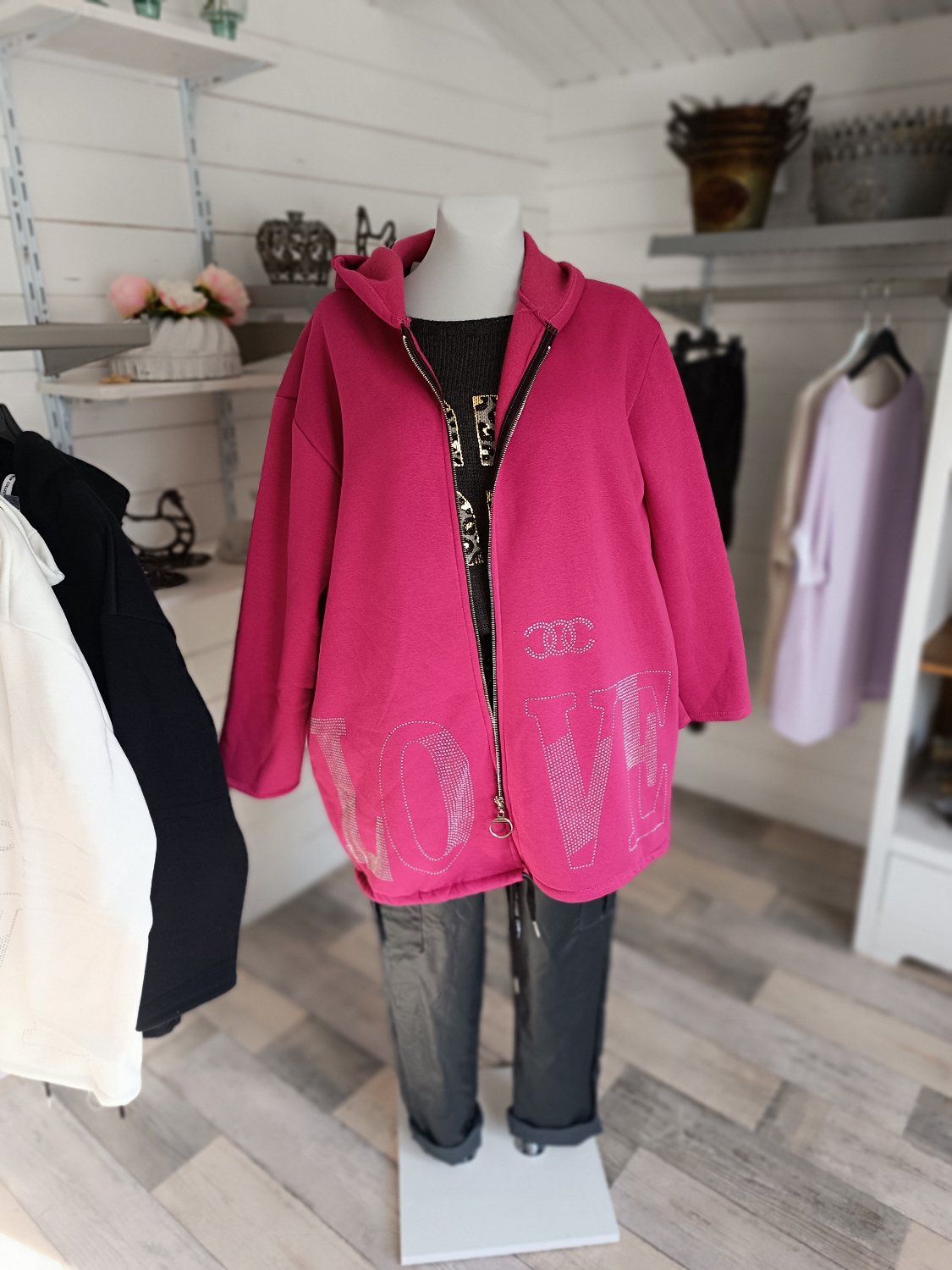 Sweatjacke für Damen Strassaufdruck Love, Größe 46/48