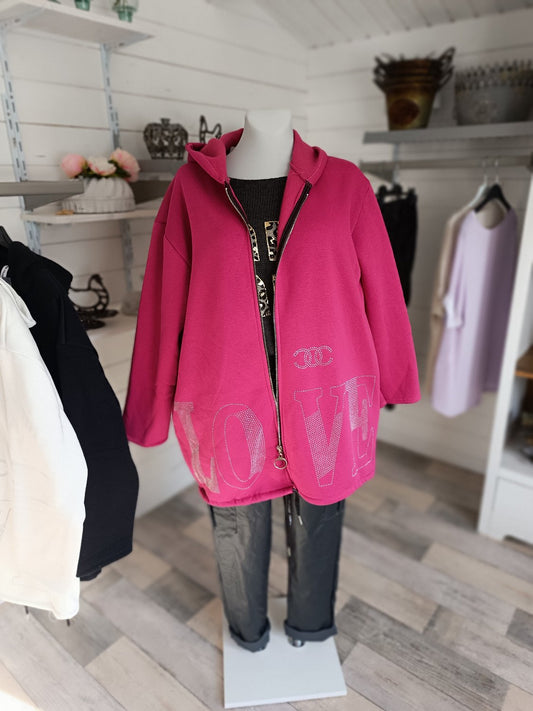 Sweatjacke für Damen Strassaufdruck Love, Größe 46/48